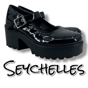 Seychelles Mary Black Patent Shoes Chunky Heel Lug Sole Platform Womens Size 6